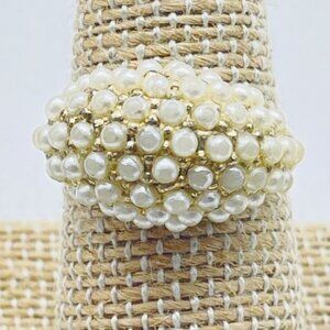Vintage Cluster Ring Faux Pearl Dome Cocktail Statement